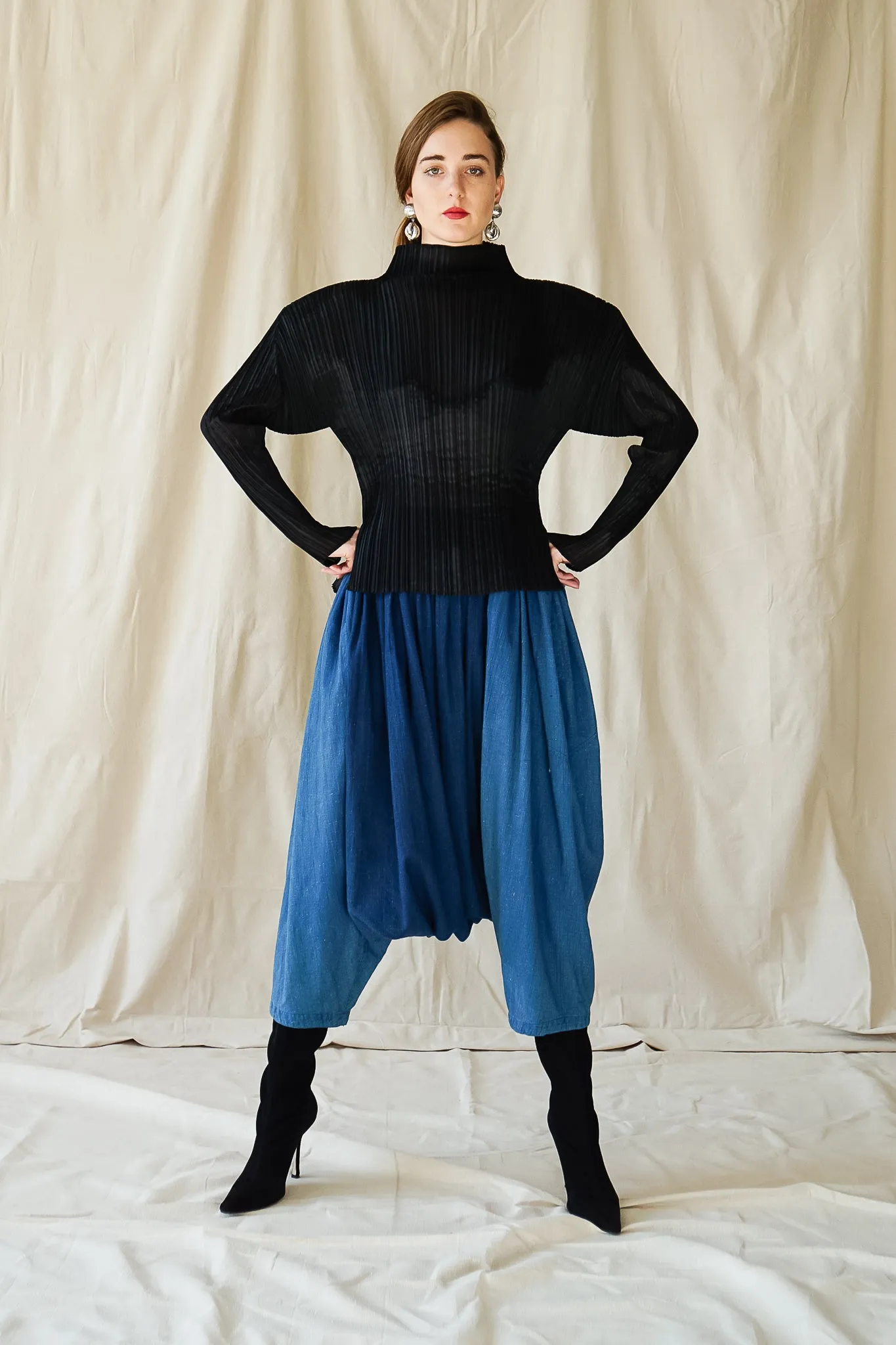 Sheer Pleated Mockneck Top