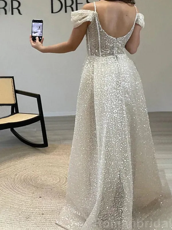 Shinning Off the Shoulder Backless A-line Ivory Evening Prom Dress Online, OL087