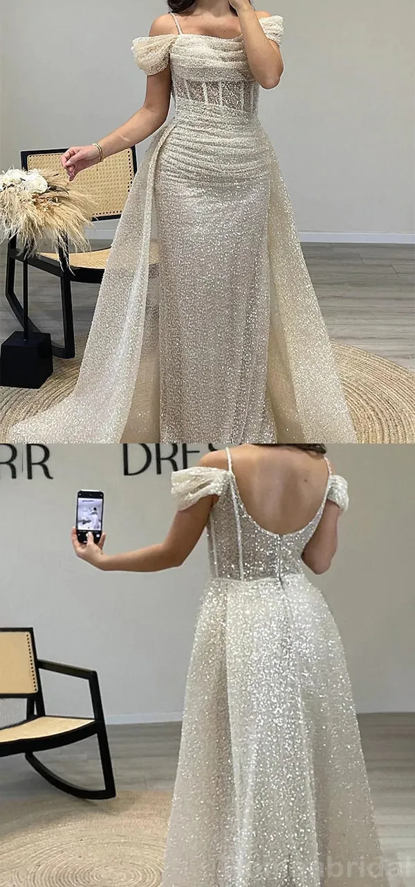 Shinning Off the Shoulder Backless A-line Ivory Evening Prom Dress Online, OL087