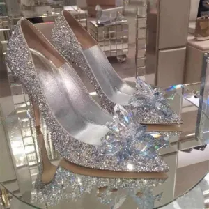 Shiny Pointed Crystal High Grade Heels Sandals