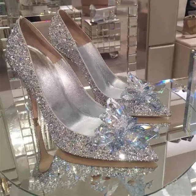 Shiny Pointed Crystal High Grade Heels Sandals