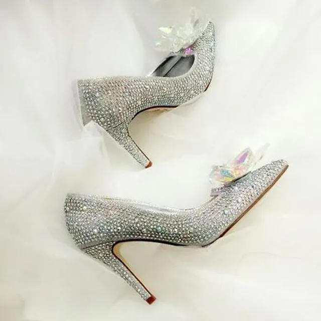Shiny Pointed Crystal High Grade Heels Sandals