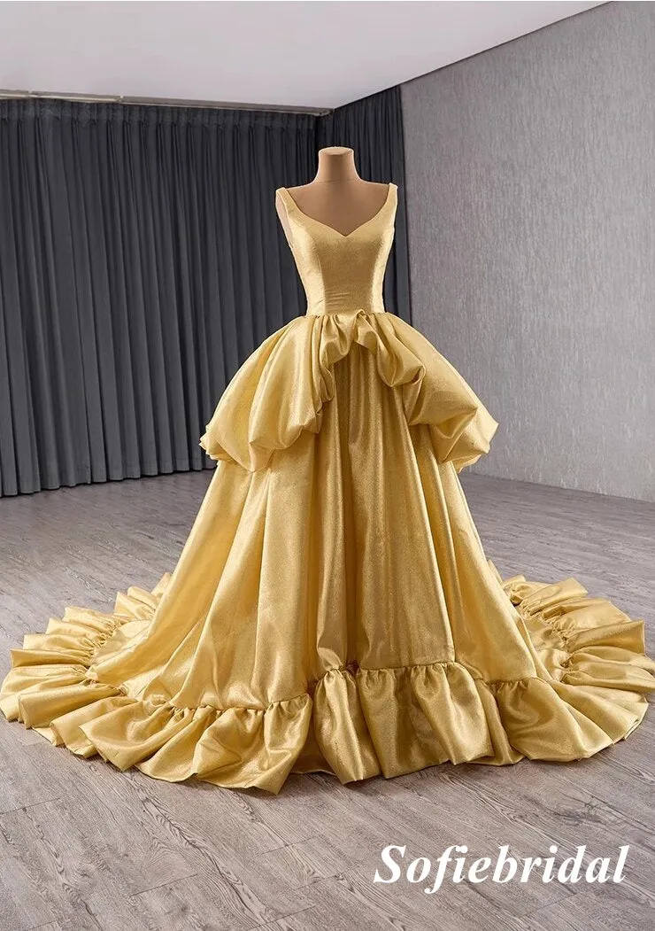 Shiny Special Fabric Spaghetti Straps V-Neck Sleeveless A-Line Long Dress Prom Dress, PD01113