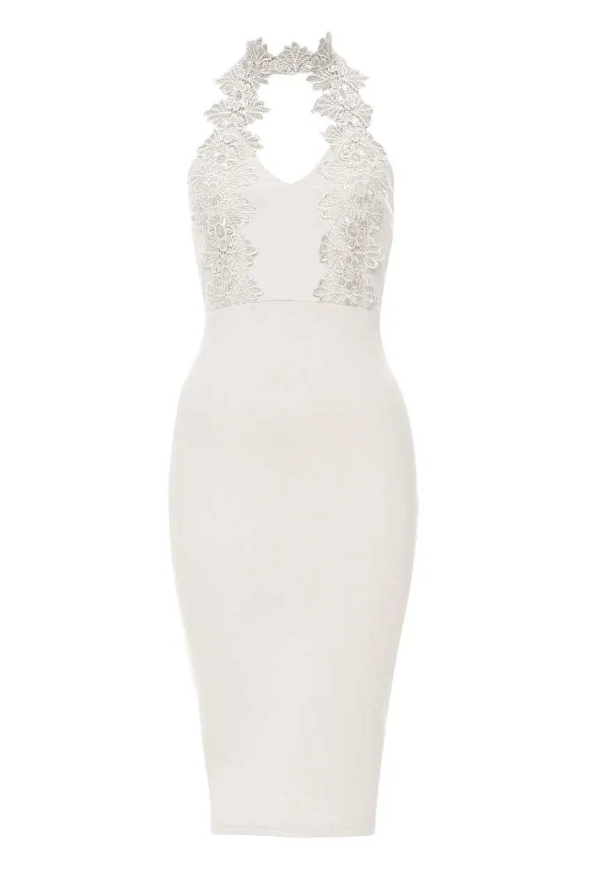 Silver Halterneck Choker Dress With Lace Detail