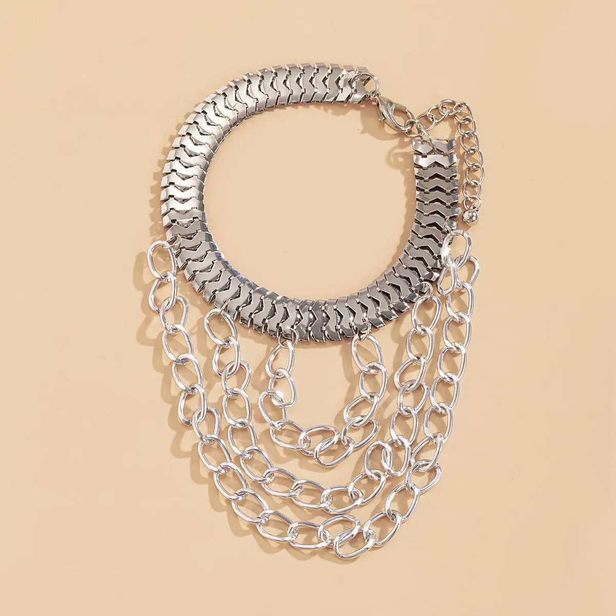 Silver-Plated Snake Chain Layered-Tassel Anklet