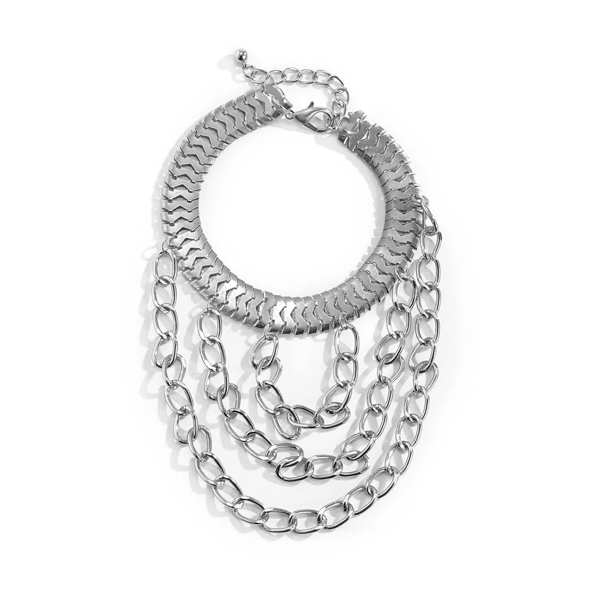 Silver-Plated Snake Chain Layered-Tassel Anklet