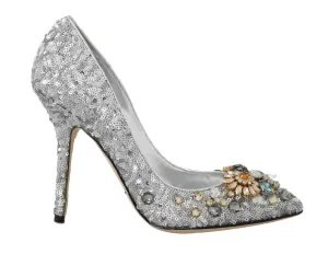 Silver Sequined Crystal Heels Pumps