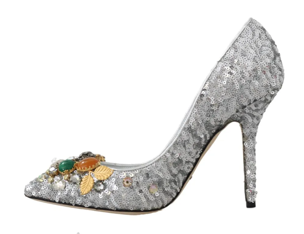 Silver Sequined Crystal Heels Pumps