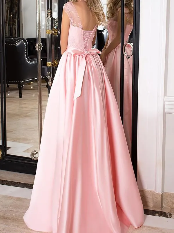 Simple A-line Scoop Sleeveless Long Satin Pink Prom Dress/Evening Dress OHC286