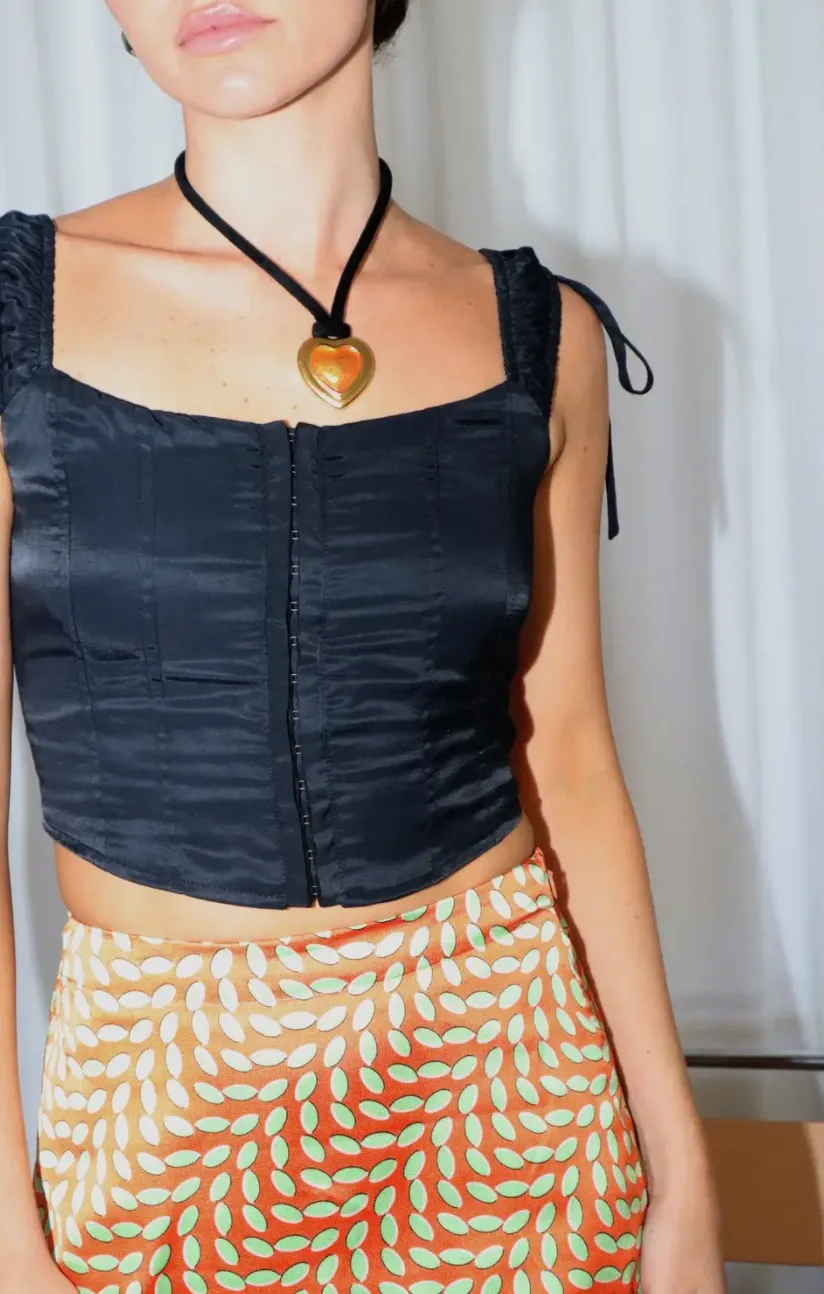 Sleeveless Satin Lace Up Back Corset Top