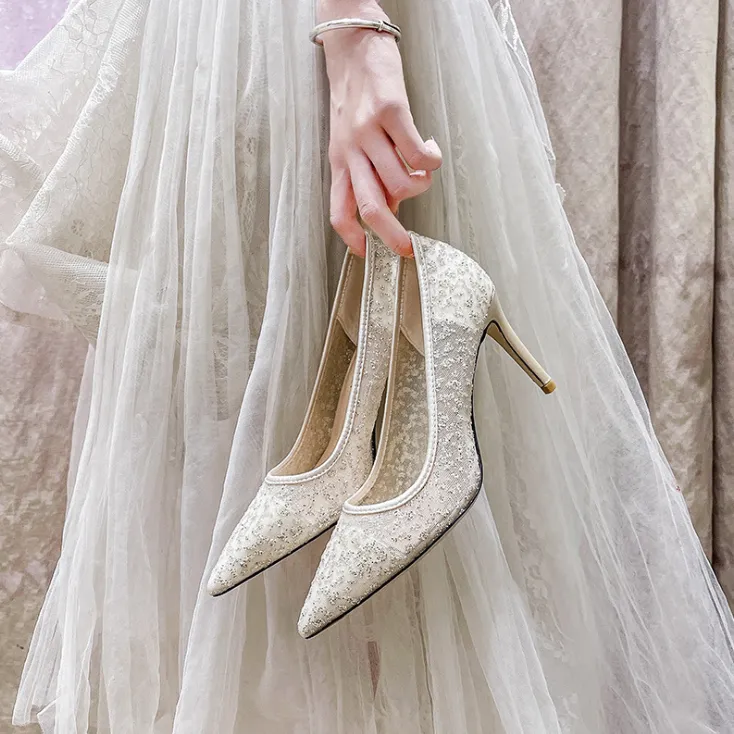 Small Feet Lace Mesh Heels For Women MS326