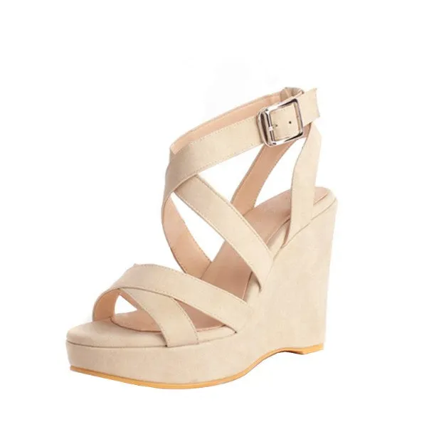Small Feet Ladies Cross Strap Wedge Sandals DS208