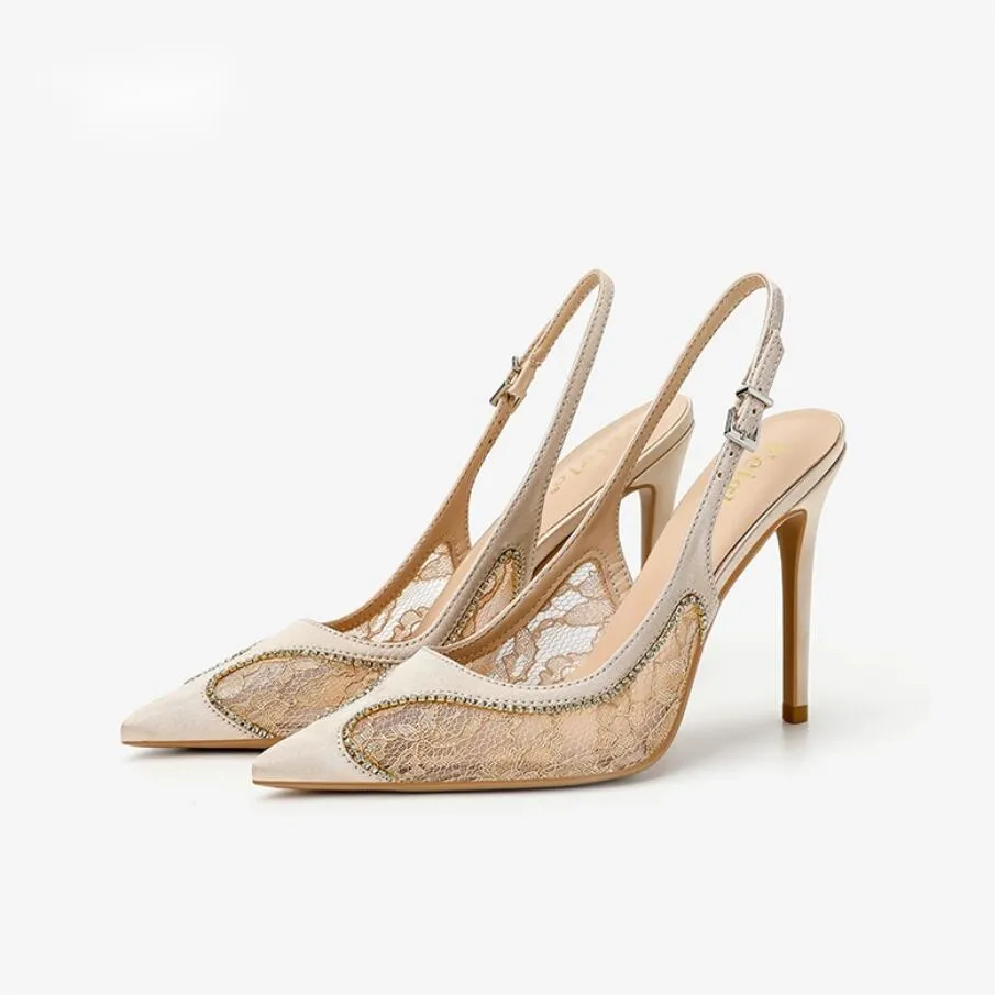 Small Feet Ladies Lace Mesh Dress Heels MS108