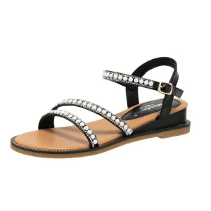 Small Feet Pearl Strap Wedge Low Heel Sandals TS135