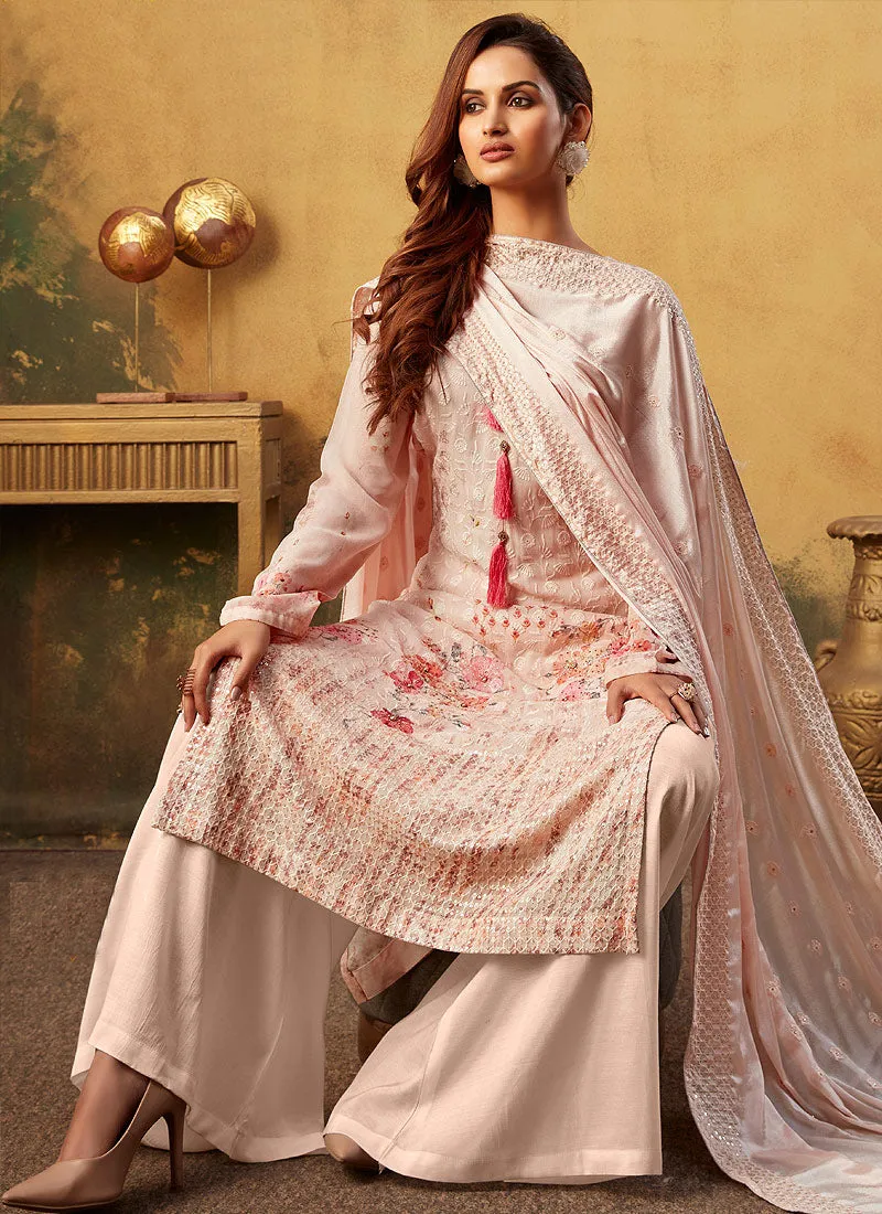Soft Peach Embroidered Pakistani Palazzo Suit