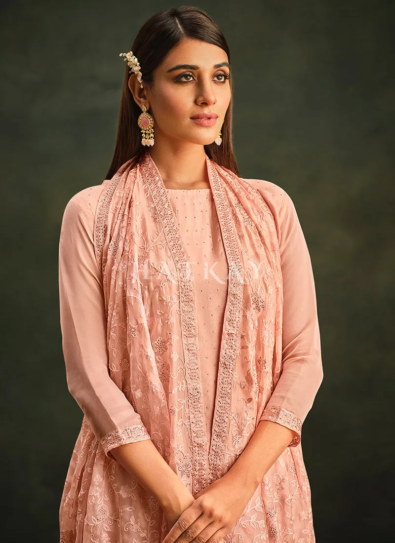 Soft Peach Embroidery Pakistani Salwar Suit
