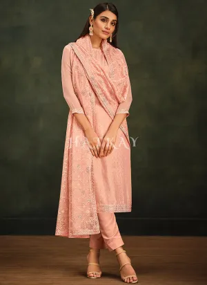 Soft Peach Embroidery Pakistani Salwar Suit