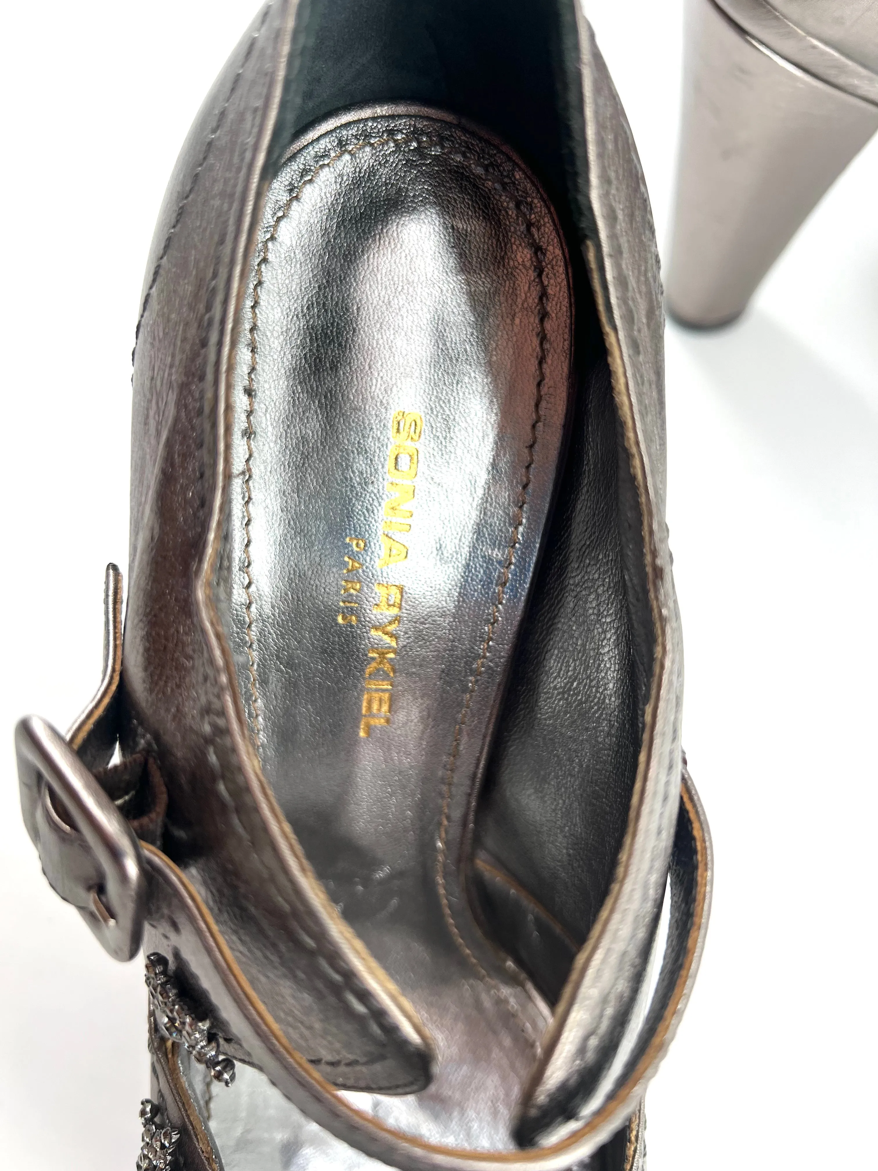 Sonia Rykiel Silver Leather Rhinestone Glam-Rock Star Platforms