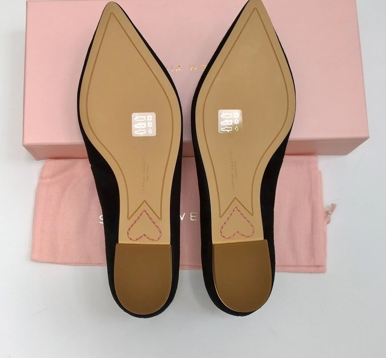 Sophia Webster Bibi Butterfly Black Suede with Yellow Gold Embroidery Pointy Flats Shoes