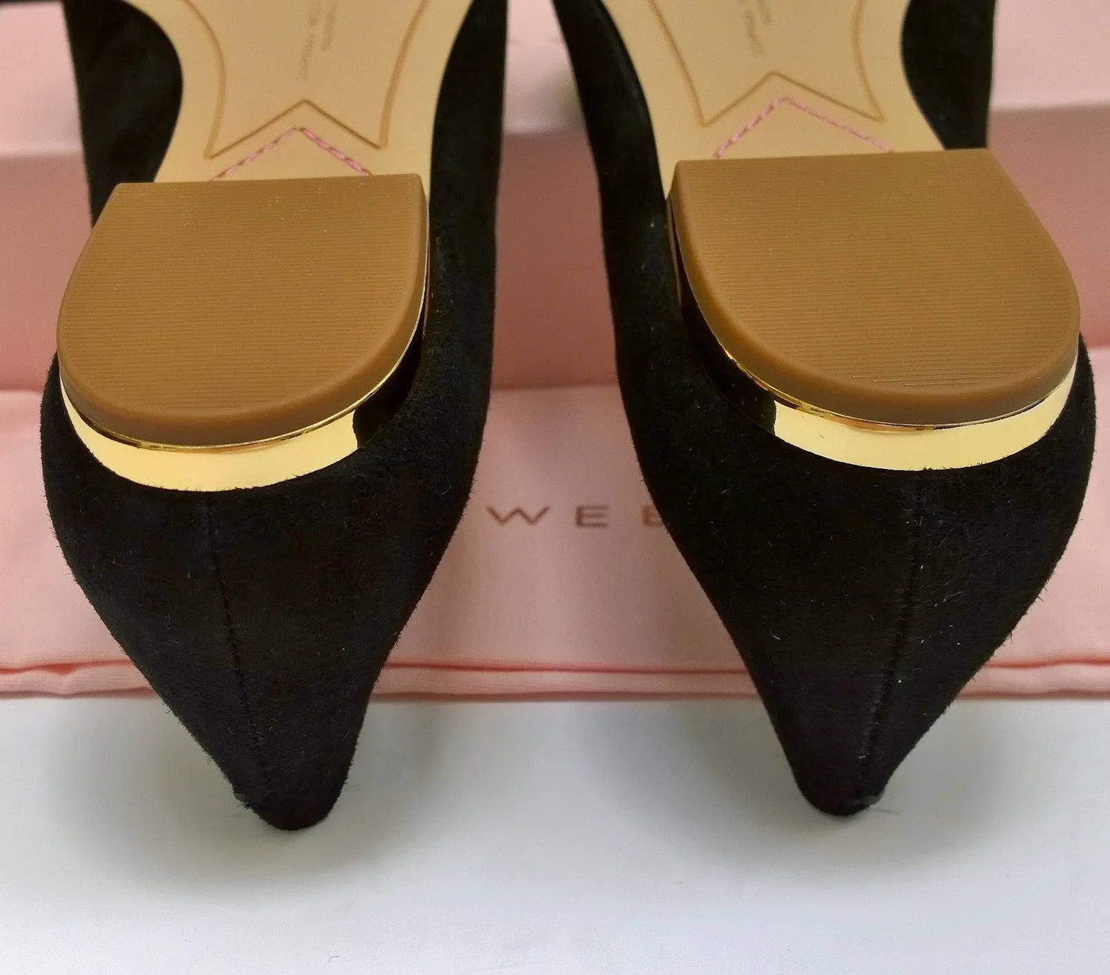 Sophia Webster Bibi Butterfly Black Suede with Yellow Gold Embroidery Pointy Flats Shoes