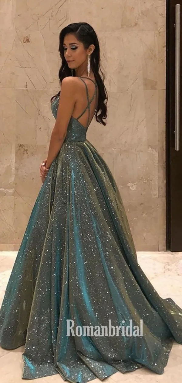 Spaghetti Straps A-line Satin Cheap Long Prom Dresses,RBPD0130