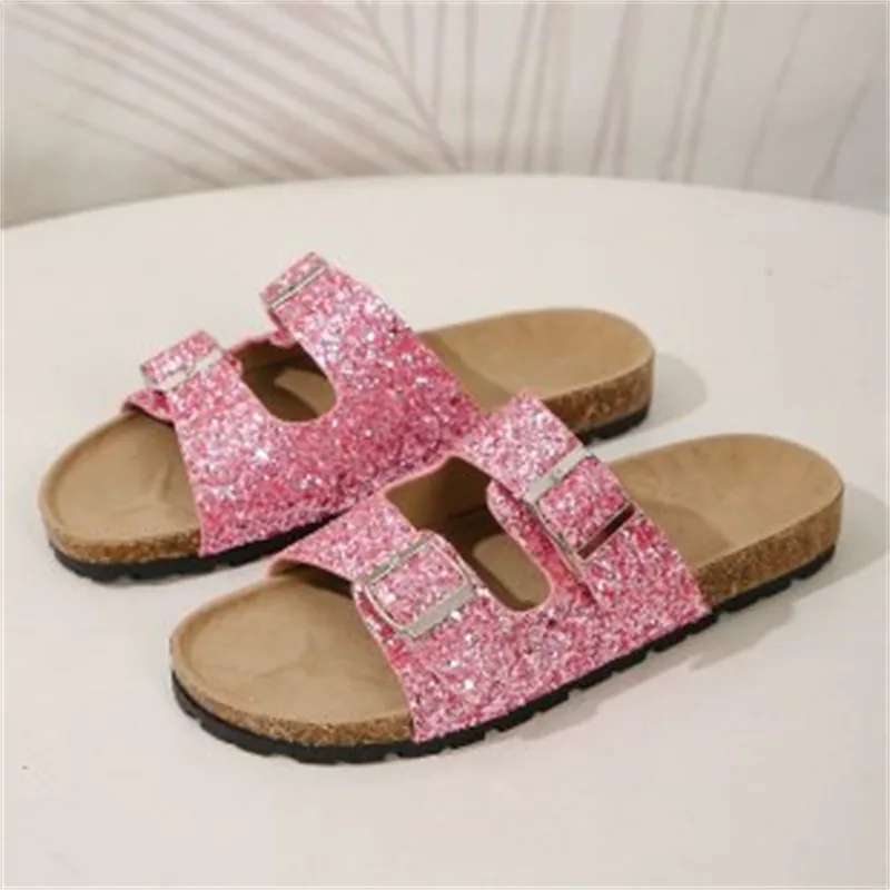 Sparkling Women's Open-Toe Sandals with Dual Buckles
