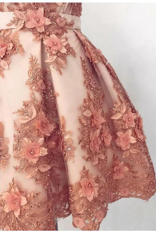 Sparkly Homecoming Dresses V Neck Sleeveless Lace Chic Short Prom Dress Sexy Party Dress OHM129
