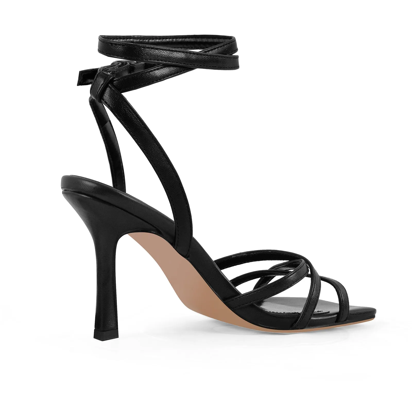 Square Toe Ankle Strap Stiletto Sandals