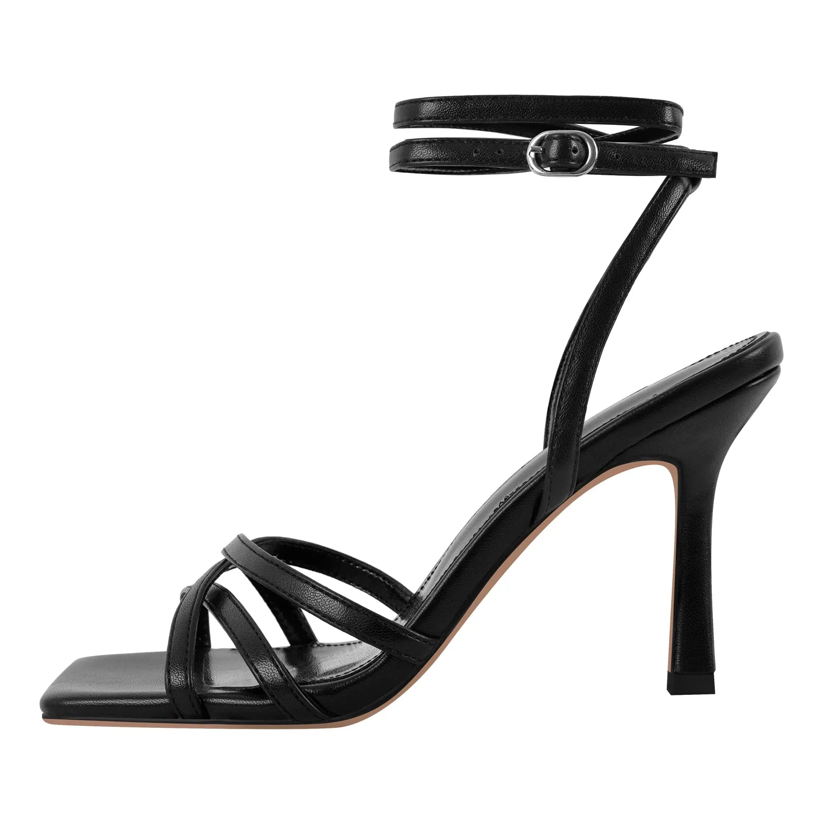 Square Toe Ankle Strap Stiletto Sandals