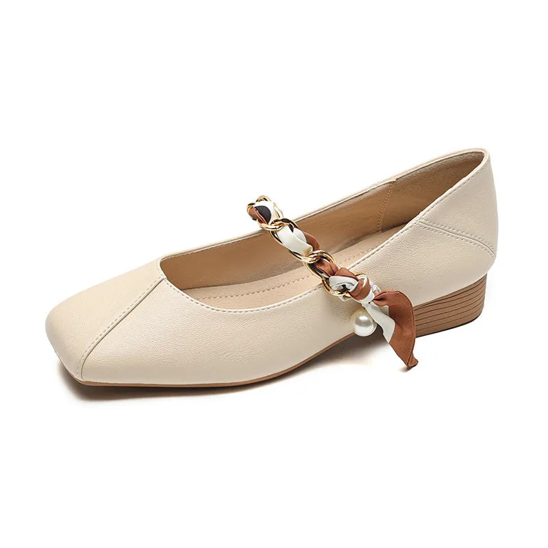 Square Toe Mary Jane Shoes, Low Heel, Large Size Women's Shoes