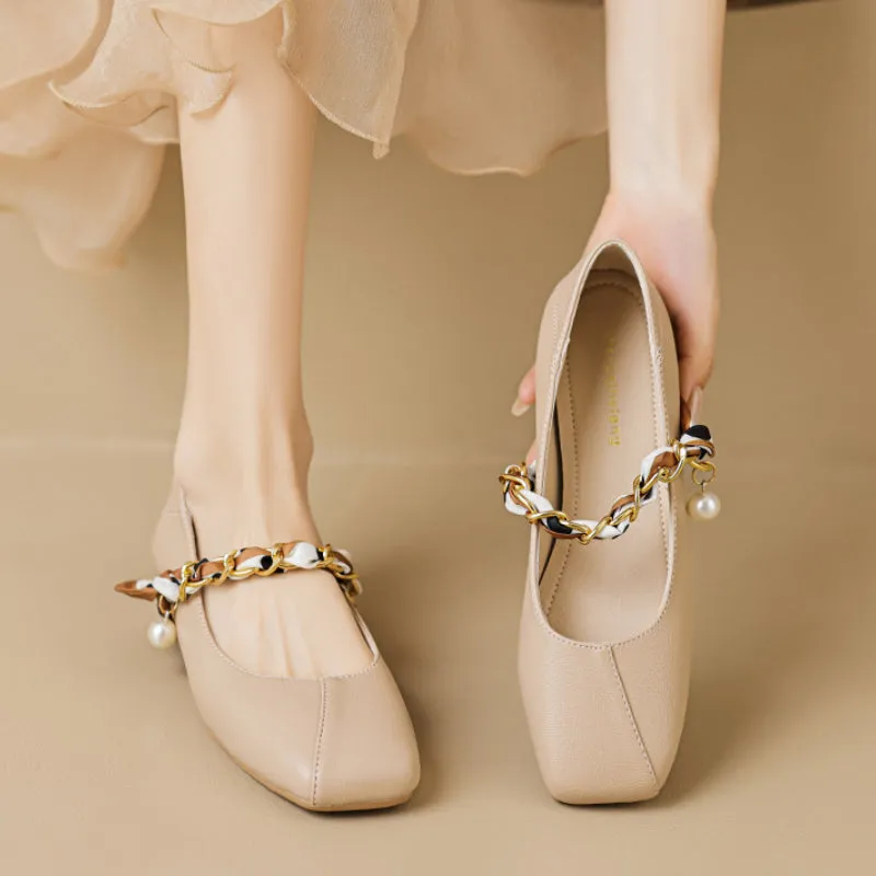 Square Toe Mary Jane Shoes, Low Heel, Large Size Women's Shoes