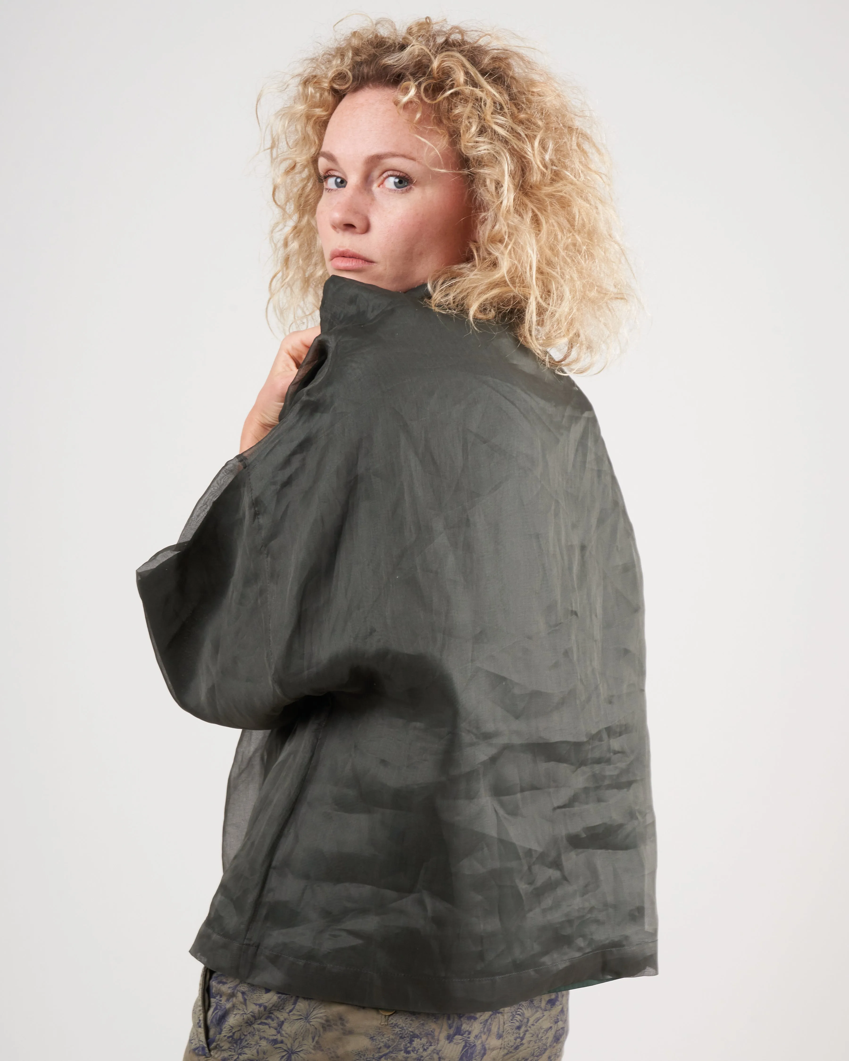 square top w/ funnel neck - green