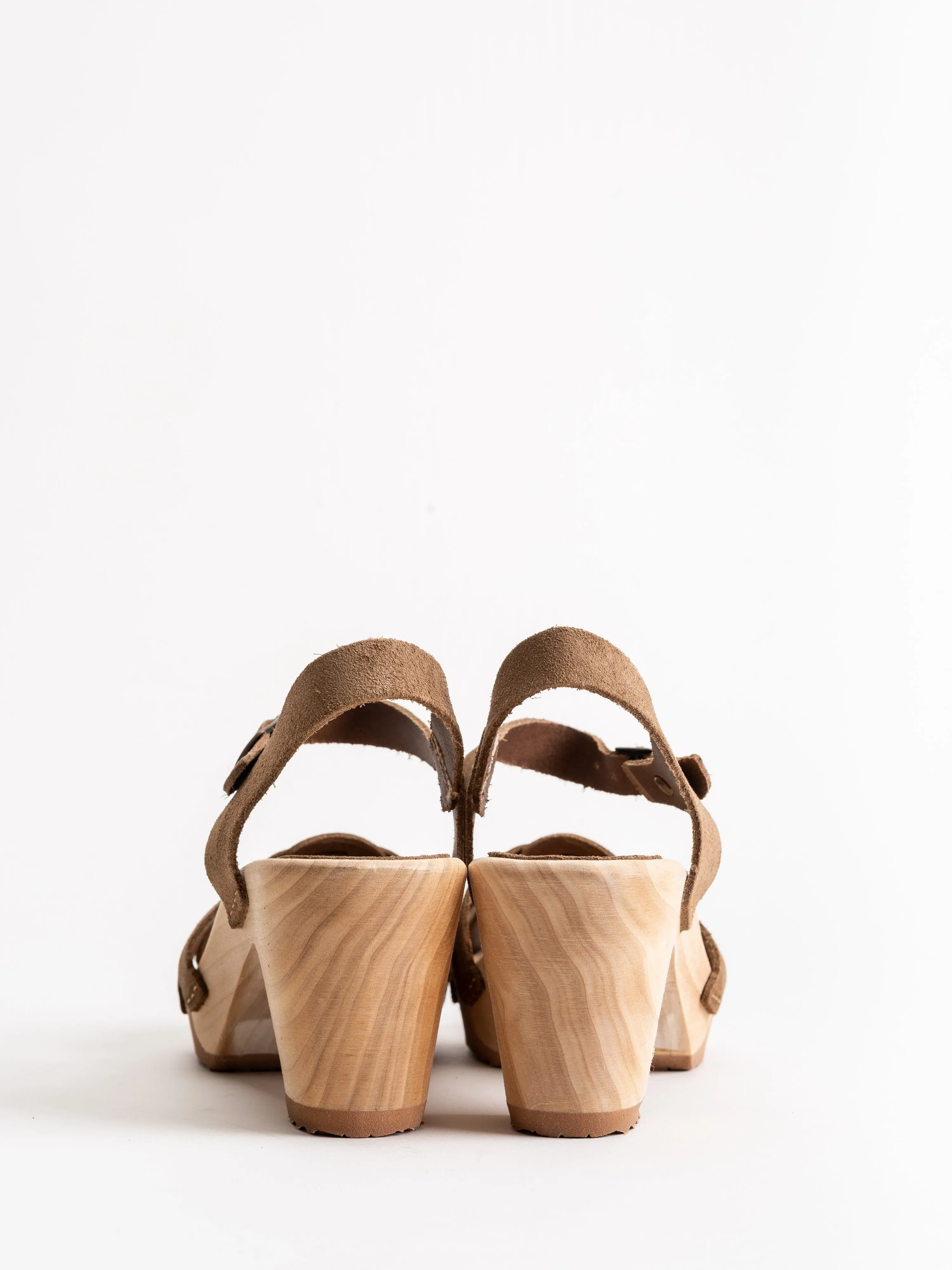 strappy high clog - tan suede