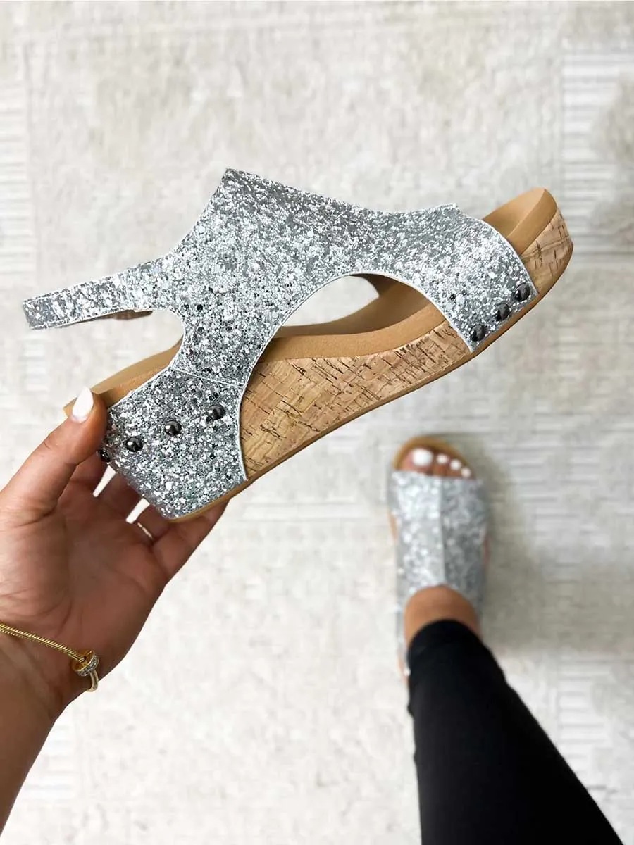 Stunncal Mid Heel Glitter Sandals