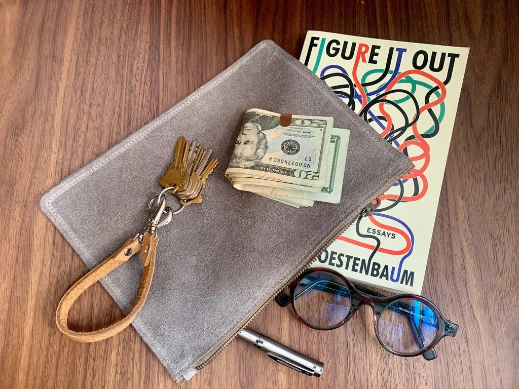 Suede zipper pouch 10 x 7 accessories case