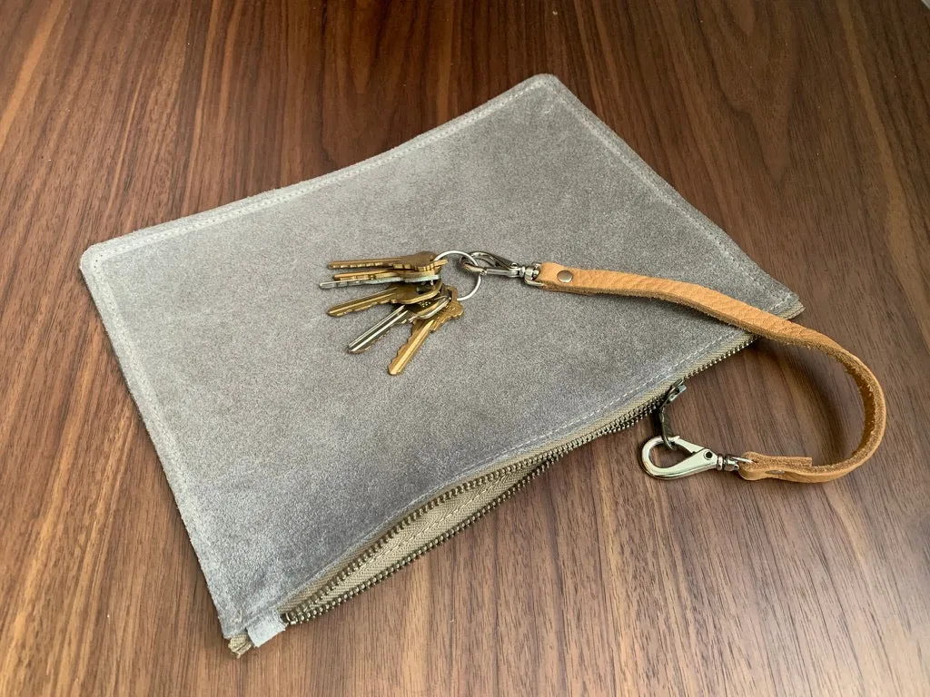 Suede zipper pouch 10 x 7 accessories case