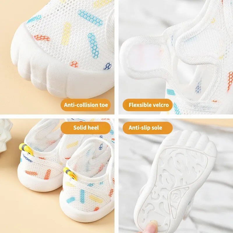 Summer Breathable Air Mesh Kids Sandals with Anti-slip Soft Sole - Blue, White, Pink, Grey