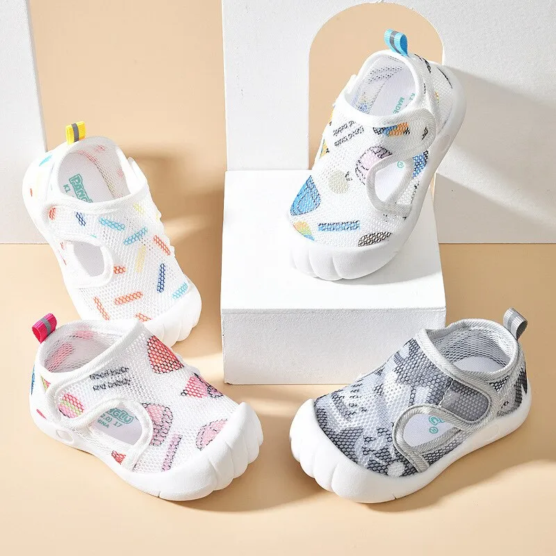 Summer Breathable Air Mesh Kids Sandals with Anti-slip Soft Sole - Blue, White, Pink, Grey