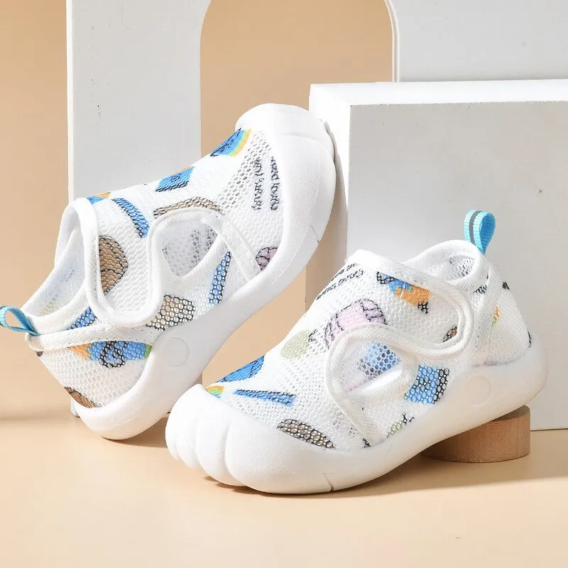 Summer Breathable Air Mesh Kids Sandals with Anti-slip Soft Sole - Blue, White, Pink, Grey