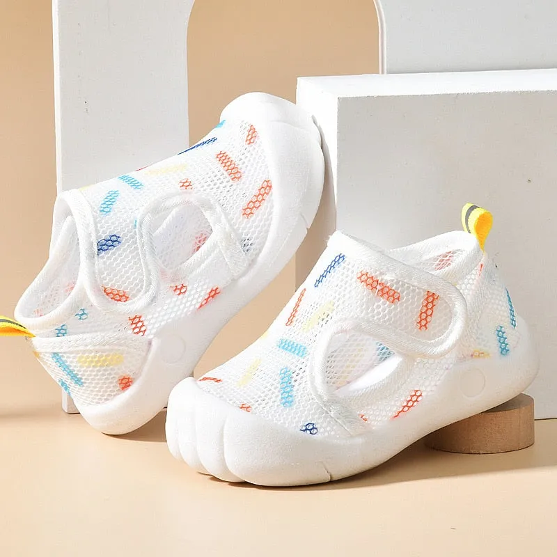 Summer Breathable Air Mesh Kids Sandals with Anti-slip Soft Sole - Blue, White, Pink, Grey