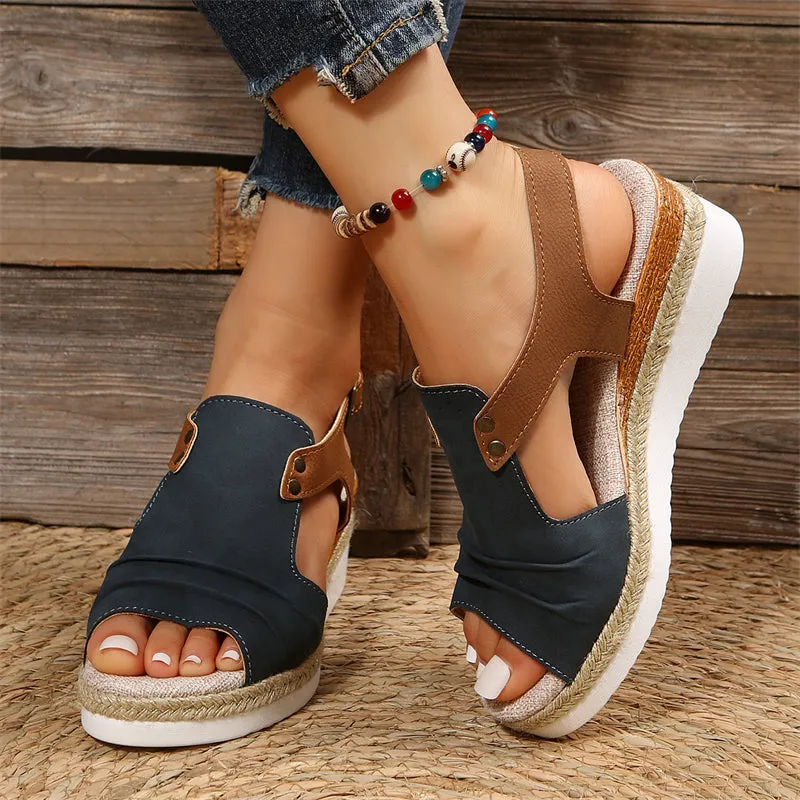 Summer Open Toe Buckle Wedge Sandals for Women