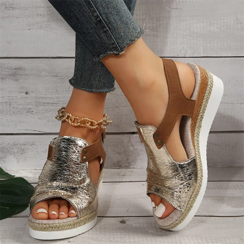 Summer Open Toe Buckle Wedge Sandals for Women