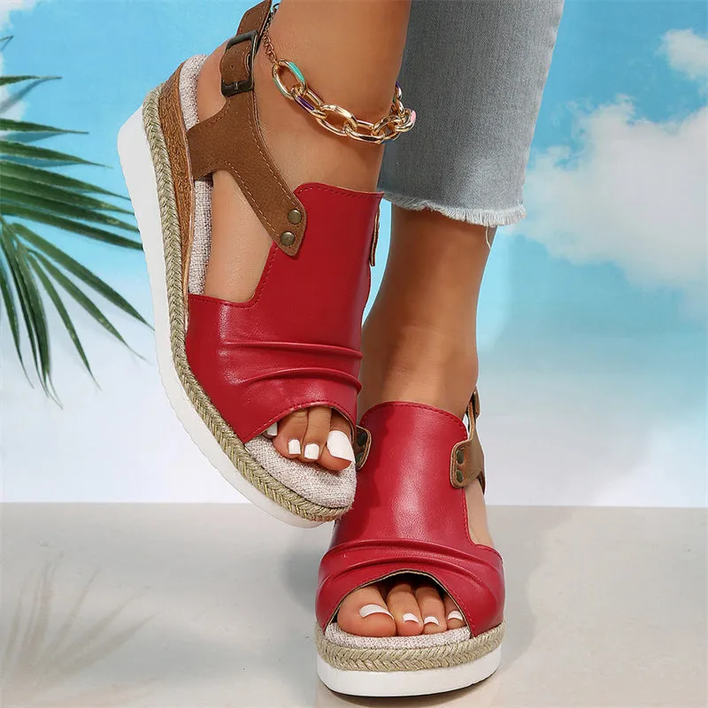 Summer Open Toe Buckle Wedge Sandals for Women