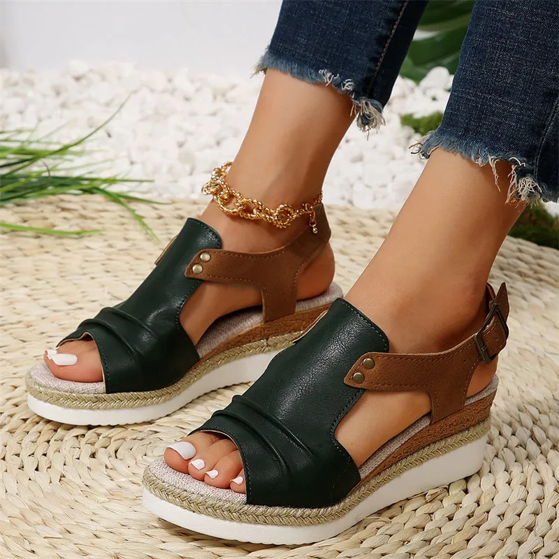 Summer Open Toe Buckle Wedge Sandals for Women