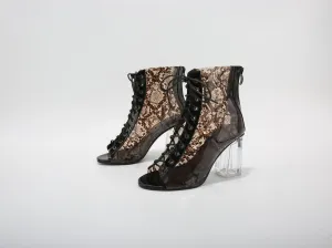 Summer Snakeskin Leopard Sandals Women's Transparent Thick Heel Shoes Fashion Increased Crystal Shoes Sandals