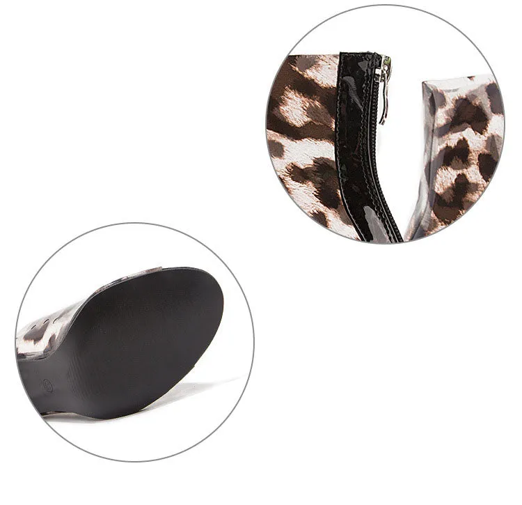 Summer Snakeskin Leopard Sandals Women's Transparent Thick Heel Shoes Fashion Increased Crystal Shoes Sandals
