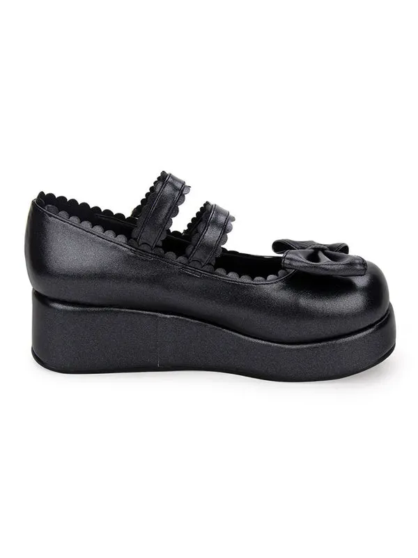 Sweet Lolita Footwear Bow Frill Strappy Buckle Platform PU Lolita Shoes