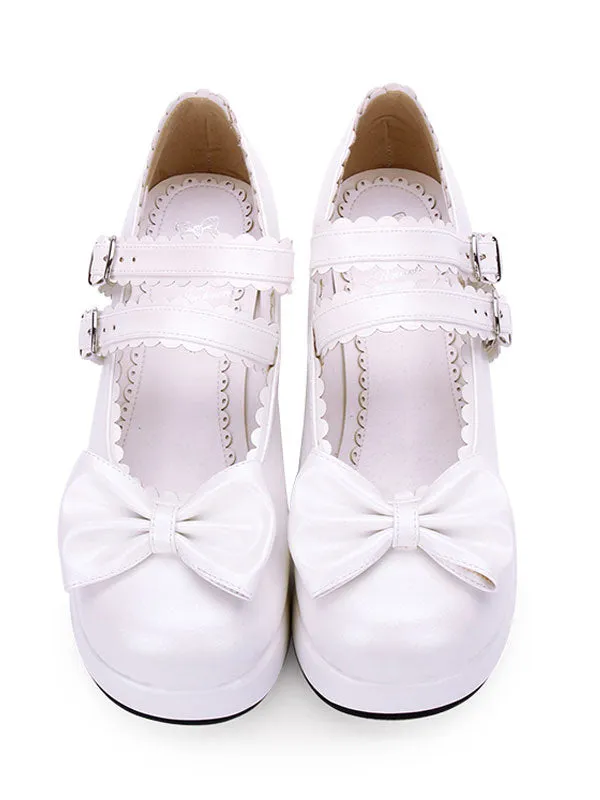 Sweet Lolita Footwear Bow Frill Strappy Buckle Platform PU Lolita Shoes