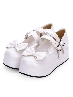Sweet Lolita Footwear Bow Frill Strappy Buckle Platform PU Lolita Shoes