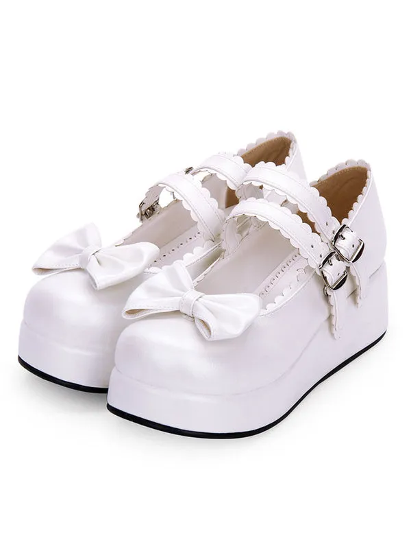 Sweet Lolita Footwear Bow Frill Strappy Buckle Platform PU Lolita Shoes